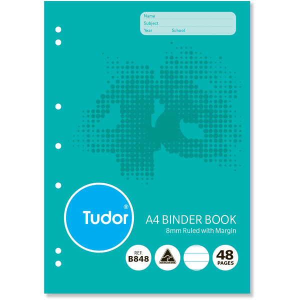 Binder Book A4 48 Page Tudor 8mm Feint Rule Stapled [B848] | Harleys ...
