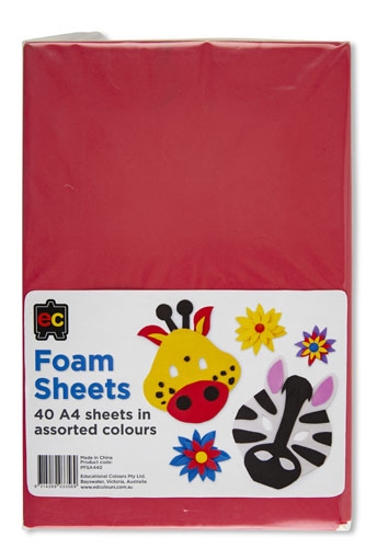 Foam Sheets A4 Packet 40 Asst Colours | Harleys - The Educational Super  Store