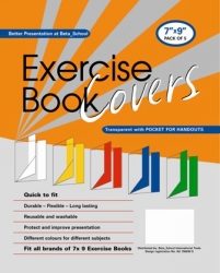 Book Covers Pk 5 - Suits 9X7 Exercise Books - Non Adhesive, Clear With Coloured Strip 9333568000016