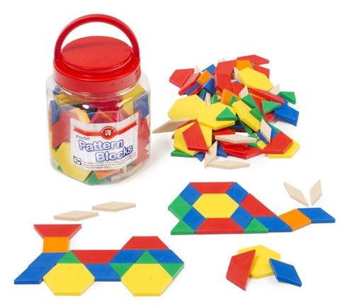 Pattern Blocks Solid Plastic Jar of 126 9314289029449