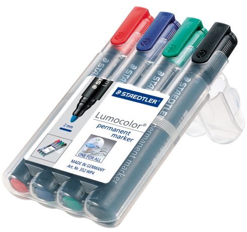 Marker Permanent Bullet Pack of 4 Assorted Colours Staedtler Lumocolour (Pack of 4, Bullet) 4007817352021