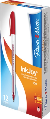 Pen Ballpoint Papermate Inkjoy 100 (Red, Medium, Pack of 12) 4895151401761