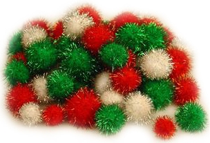 Pom Poms  (Pack of 138, Glitter Christmas Colours, Assorted Sizes) 9314812101529