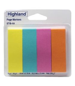 Adhesive Notes Page Markers 22x73mm Pk 200 Highland 6719-4A 4 Bright Colours 021200527104