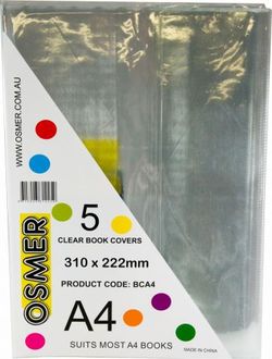 Book Covers A4 Pk 5 Clear Osmer 9313023312250