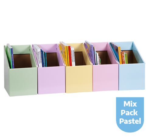 BOOK BOX PK 5 ASST MIX #6 PASTELS GRN BLU PNK YLW PPL 170W X250D X 280H X 170HF 9360406002208