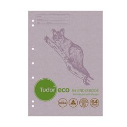Binder Book A4 64 Page Tudor 8mm Feint Rule ECO 100% Recycled Stapled [B864] 9310029228844