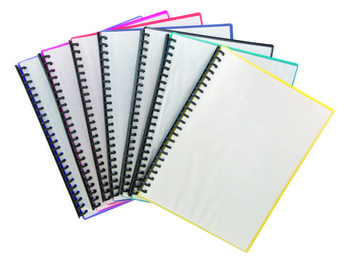 Display Book - A4 Refillable A4 20 Pocket Olympic Clear Ribbed Front Cover Assorted Colour Back  9310029318088