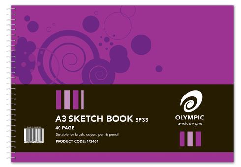 Sketch Book A3 40 Page Olympic 110gsm Cartridge Paper Spiral Side Bound Landscape 295mmx420mm [SP33] 9310029424611
