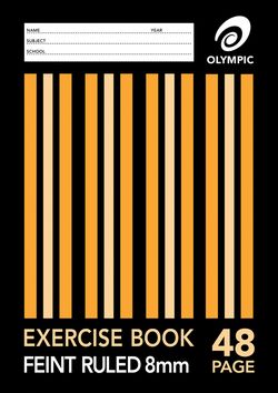 Exercise Book 9x7 48 Page Olympic Stripe 8mm Feint Rule Stapled 225mmx175mm [E2848] 9310353001113