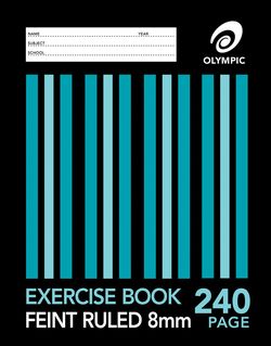 Exercise Book 9x7 240 Page Olympic Stripe 8mm Feint Rule Section Bound 225mmx175mm [E2824] 9310353015226