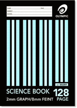 Science Book A4 128 Page Olympic Stripe 8mm Feint Rule + 1/3 8mm Feint Rule &amp; 2/3 2mm Graph Squares Interleaved Stapled [SG281] 9310353037990