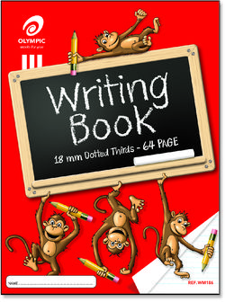 Writing Book 64 Page Olympic "Monkeys" 18mm Dotted Thirds Stapled 330mmx245mm [WM186] 9310353042895