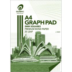 Graph Pad A4 25 Leaf Olympic Stripe 2mm Squares Top Bound 7 Hole Punched [GH225] 9310353232876