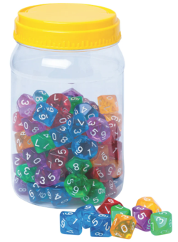10-Sided Polyhedral Dice - 100 Pc
