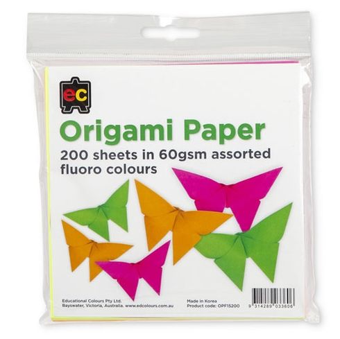 Origami Paper Fluoro Pack 200 Asstd 9314289033606