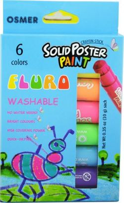 Poster Paint Crayon Sticks Pk 6 Asst Fluro Osmer Washable 9313023060618