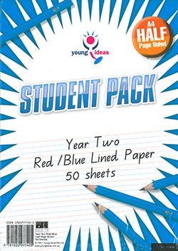 Lined Paper - A4 Half Page - Year 2 Student Pack 50 YI77405