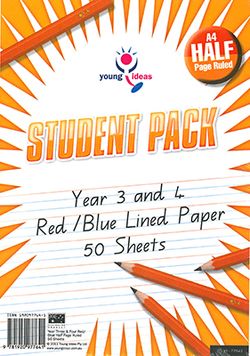Lined Paper - A4 Half Page - Year 3/4 Student Pack Of 50 YI77641