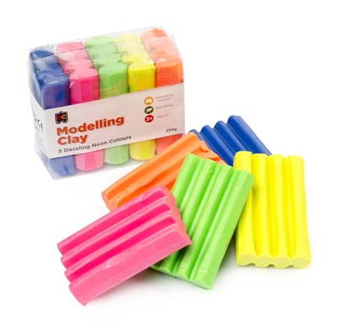 Fun Clay Fluoro 5 Colours 50G x Bl,Or,Yl,Pnk &amp; Gr 9314289015459