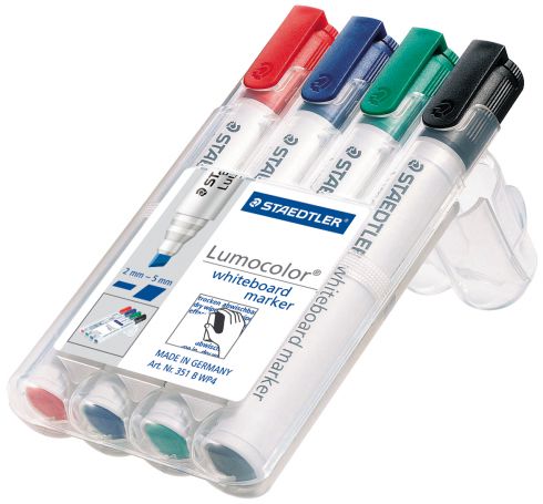 Whiteboard Marker Pack of 4 Chisel 2-5mm Assorted Colours Staedtler Lumocolor (Pack of 4, Chisel) 4007817314302