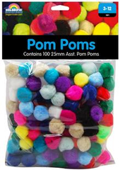 Pom Poms Pk 100 25mm  (Pack of 100, Assorted Colours, 25mm) 9314812103448