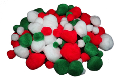 Pom Poms Pk 100 Xmas Colours (Red Green White) (Pack of 100, Christmas Colours, Assorted Sizes) 9314812117421