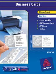 Business Cards Avery A4 L7415 Pk 100 150gsm 10UP Laser Matt White (90 x 52mm) Micro-Perforated 1000 Cards 9312015847022