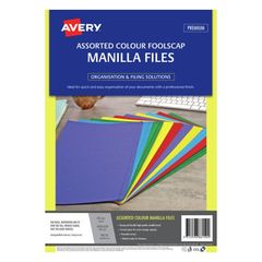Avery Assorted Colours Manilla Folder Foolscap, 186 GSM