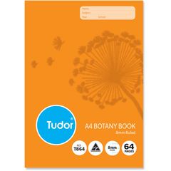 Botany Book A4 64 Page Tudor 8mm Feint Rule &amp; Plain Interleaved Stapled [T864] 9310029220930