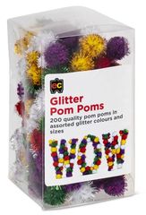 Pom Poms Glitter Packet 200 Asst Cols + Sizes 9314289032883