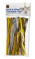 Gold and Silver Twistable Ties Packet 150 15cm 9314289032876