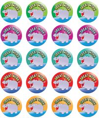 Stickers - Hippo-Great Work - Pk 100  RIC9259