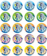 Stickers - Dolphin-Great - Pk 100  RIC9260